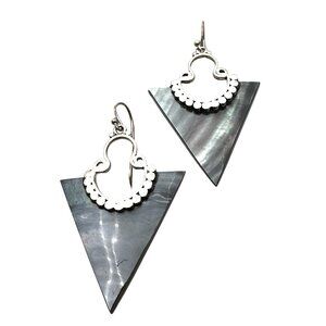 Mother of Pearl Sterling Silver Pierced Chandelier Earrings 2" Original Card NOS